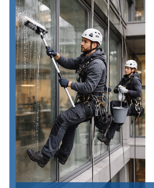 Профессиональная мойка витражей промышленными альпинистами в Ирбите