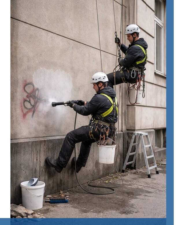 Удаление граффити с фасада в Ирбите от 4947 р. | ВЫСОТНИК-Рбт