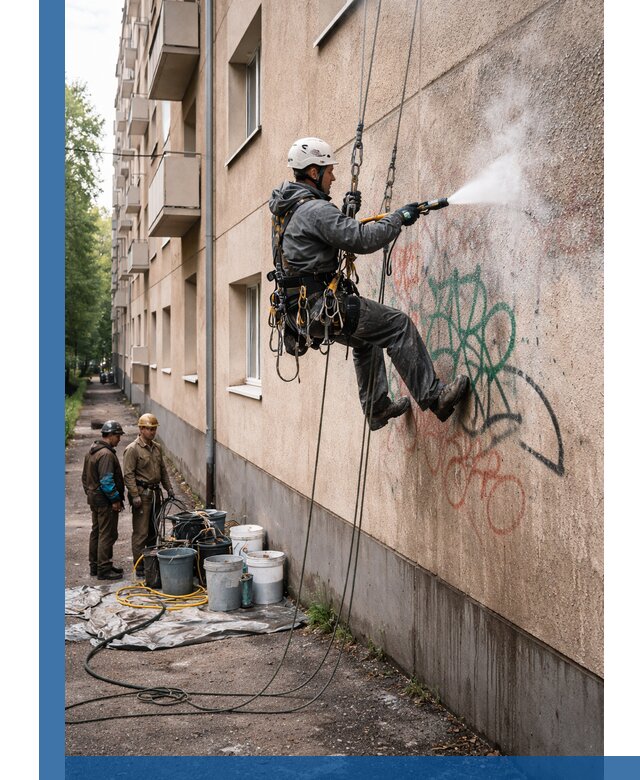 Удаление граффити с фасада в Ирбите без следов и повреждений