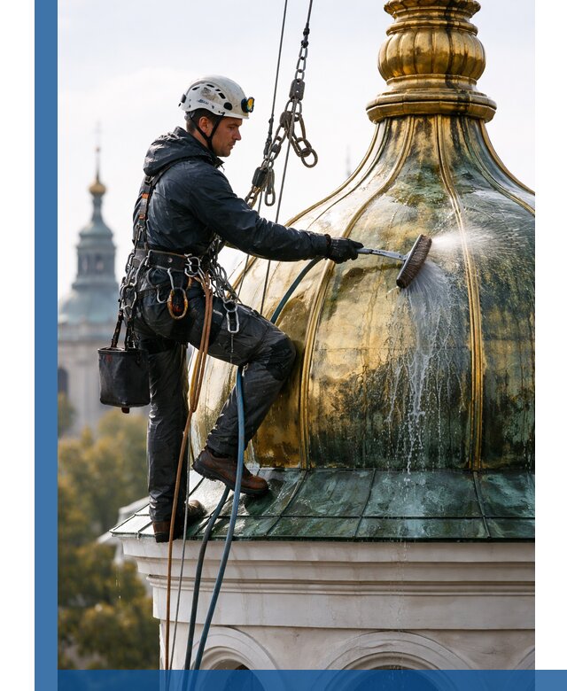 Профессиональная мойка куполов и шпилей высотными альпинистами в Ирбите