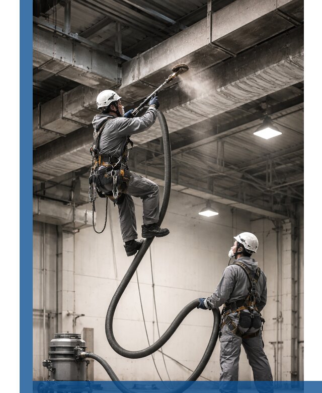 Обеспыливание потолочных конструкций в Ирбите промышленным альпинизмом