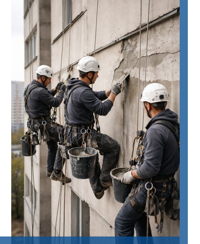 Ремонт бетонных элементов фасада в Ирбите от 2748 р. | ВЫСОТНИК-Рбт