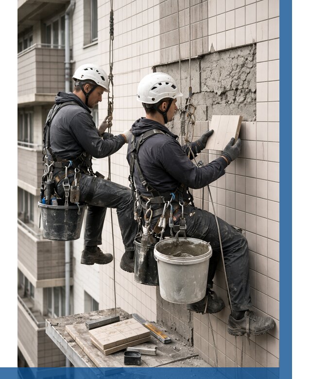 Ремонт облицовки фасада плиткой в Ирбите от 1979 р. | ВЫСОТНИК-Рбт