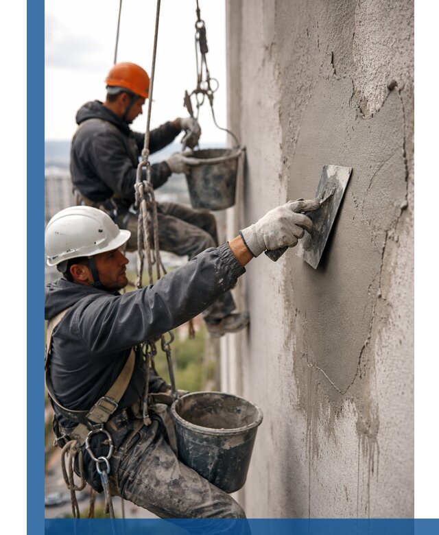 Штукатурка фасада на высоте в Ирбите профессиональные работы