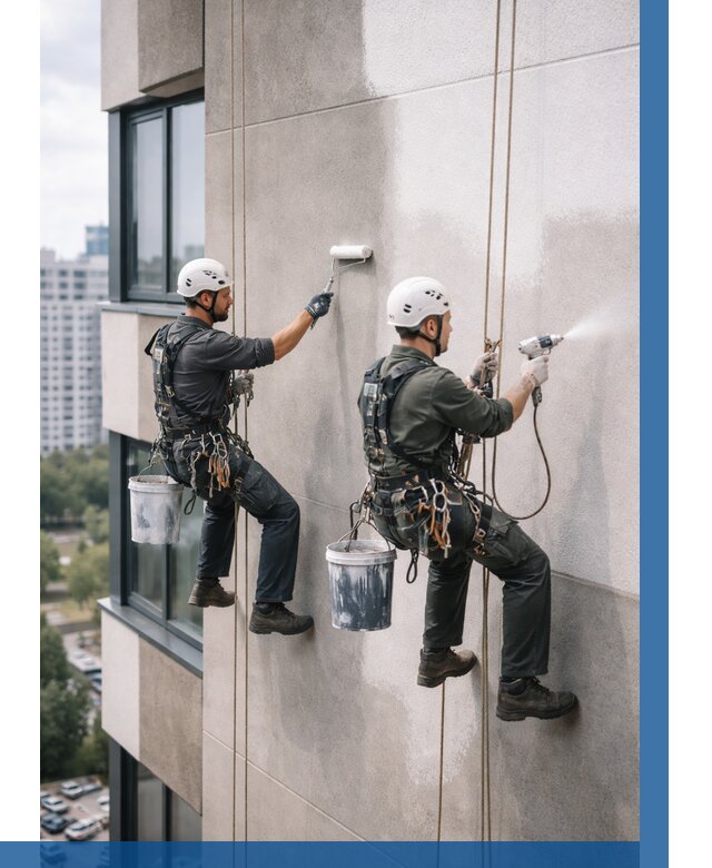 Покраска фасада альпинистами в Ирбите от 330 р. | ВЫСОТНИК-Рбт