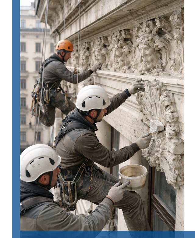 Реставрация фасадной лепнины с высотными работами в Ирбите