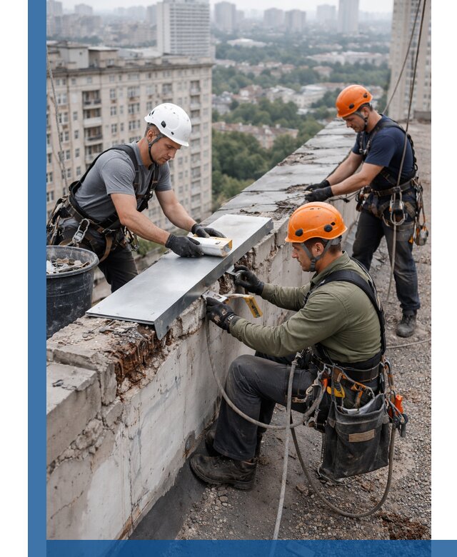 Ремонт парапета на кровле в Ирбите, высотные работы с гарантией