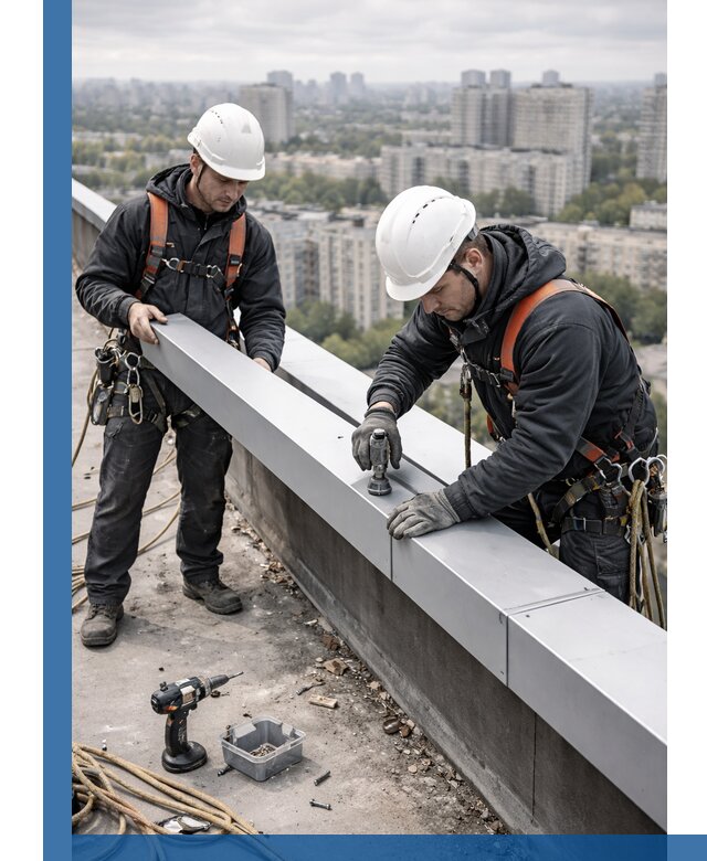 Монтаж парапетных крышек и ограждений кровли в Ирбите