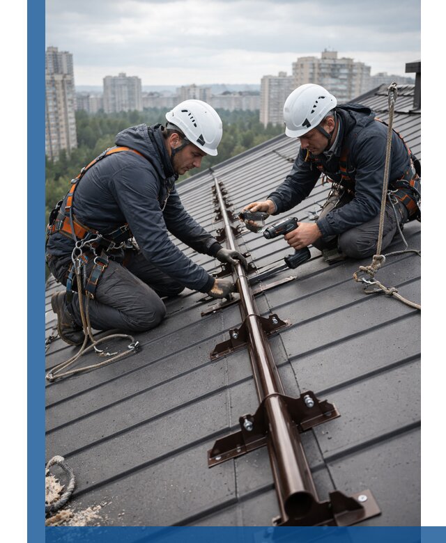 Монтаж снегозадержателей на кровле зданий в Ирбите под ключ