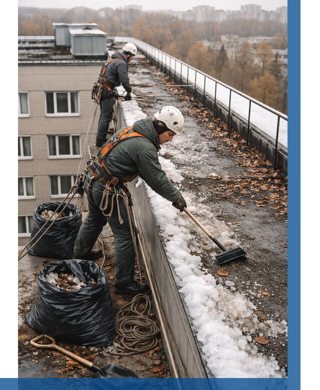 Очистка кровли по периметру в Ирбите от 605 р. | ВЫСОТНИК-Рбт