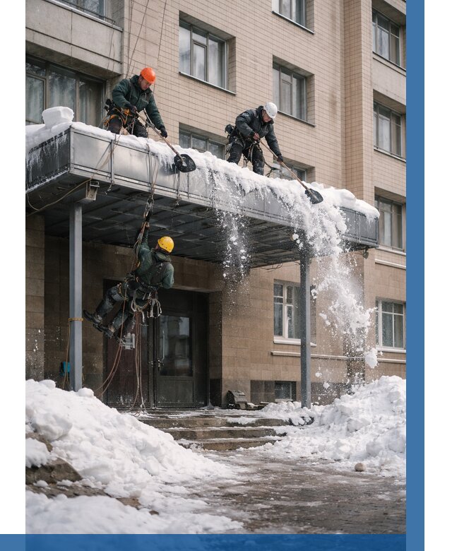 Очистка козырьков от снега в Ирбите от 3848 р. | ВЫСОТНИК-Рбт