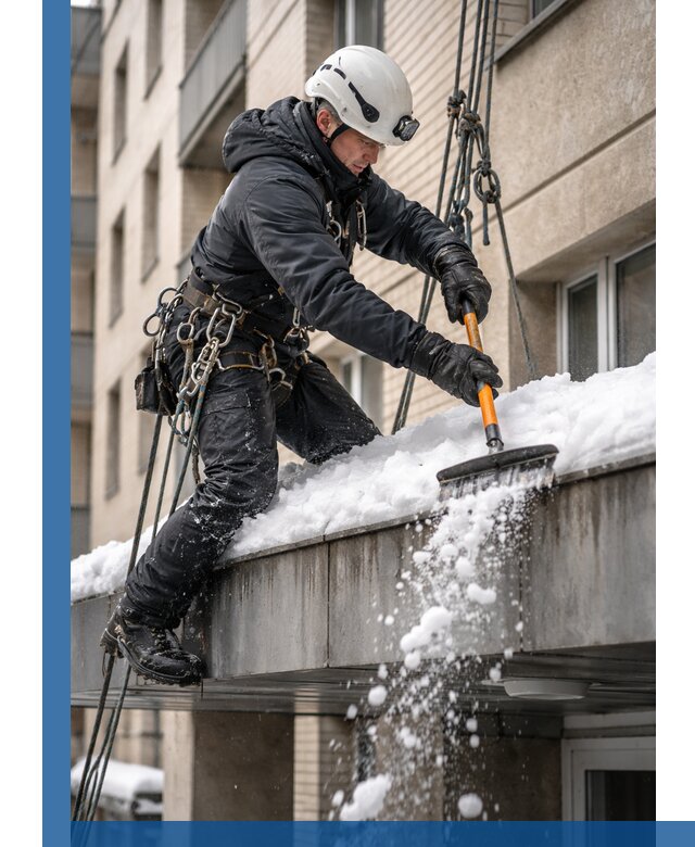 Очистка козырьков от снега в Ирбите круглогодично безопасно