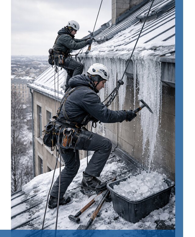 Удаление наледи с кровли в Ирбите от 6046 р. | ВЫСОТНИК-Рбт