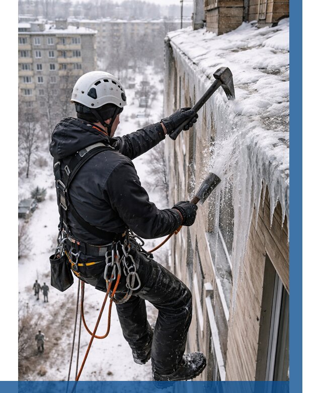 Сбивание сосулек с крыши в Ирбите по цене от 4947 р. | ВЫСОТНИК-Рбт