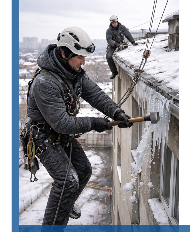 Сбивание и удаление сосулек с крыши в Ирбите безопасно