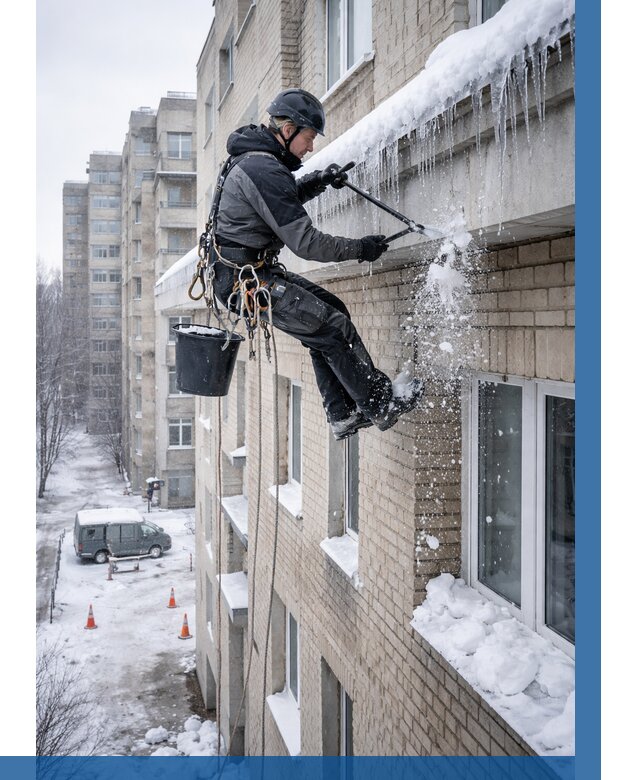 Удаление наледи с карнизов в Ирбите от 385 р. | ВЫСОТНИК-Рбт