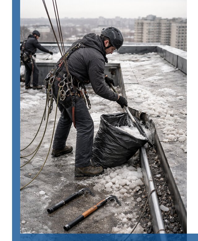 Аварийная очистка кровли в Ирбите от промальпинистов