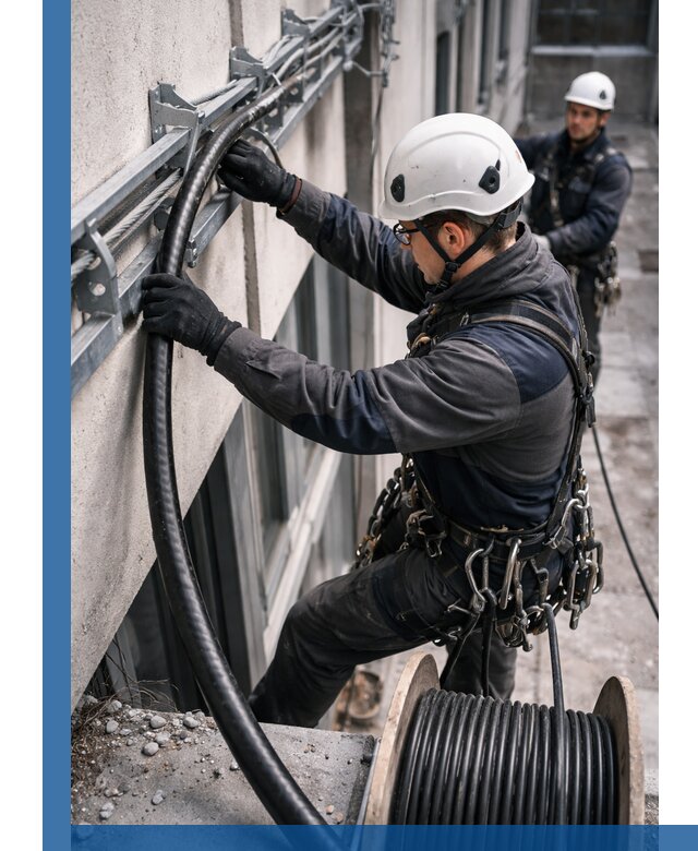 Протяжка кабеля питания на высоте в Ирбите с гарантией безопасности и качества