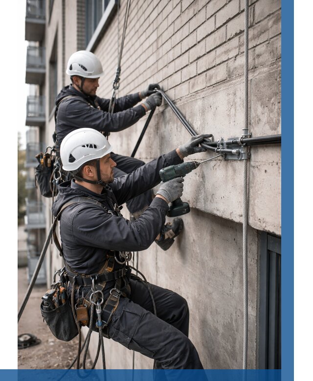 Крепление кабеля на фасаде в Ирбите от 385 р. | ВЫСОТНИК-Рбт