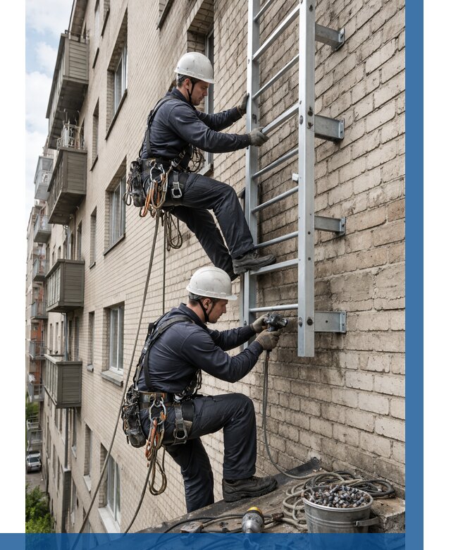 Монтаж пожарной лестницы в Ирбите от 27483 р заказать у ВЫСОТНИК-Рбт