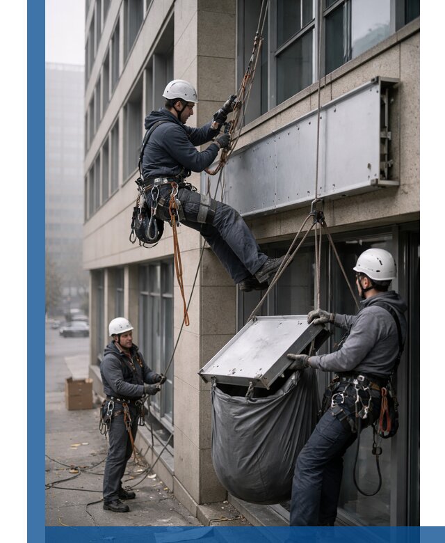 Демонтаж рекламной вывески с высотными работами в Ирбите