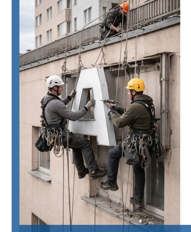 Ремонт и восстановление наружных вывесок на высоте в Ирбите
