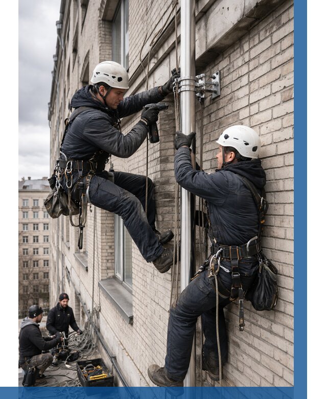 Монтаж флагштока на здании в Ирбите от 7145 р. | ВЫСОТНИК-Рбт