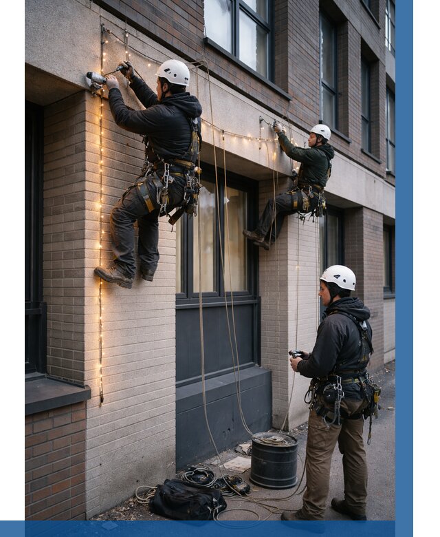 Монтаж гирлянд на фасаде в Ирбите от 3848 р. | ВЫСОТНИК-Рбт