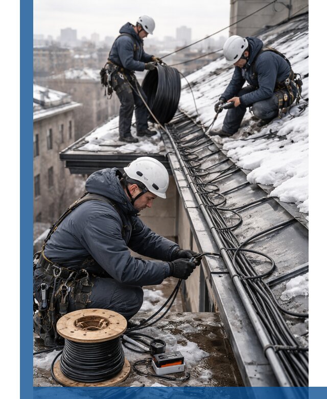 Монтаж греющего кабеля на кровле в Ирбите под ключ