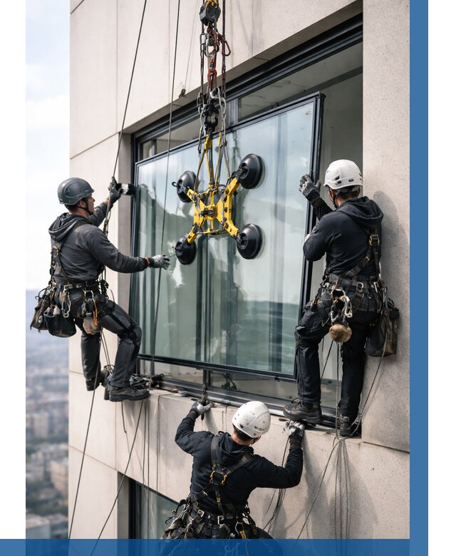 Монтаж стеклопакетов на высоте в Ирбите от 3518 р. | ВЫСОТНИК-Рбт