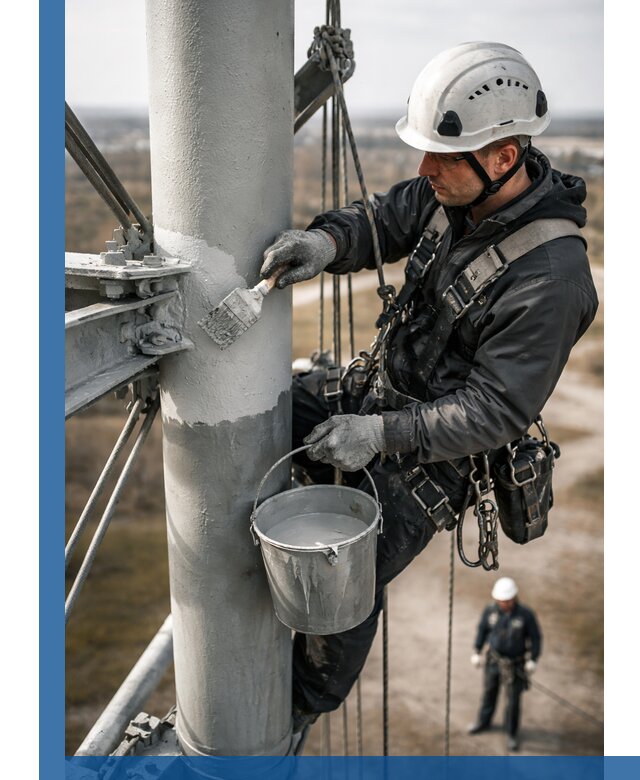 Покраска мачт связи в Ирбите промышленными альпинистами