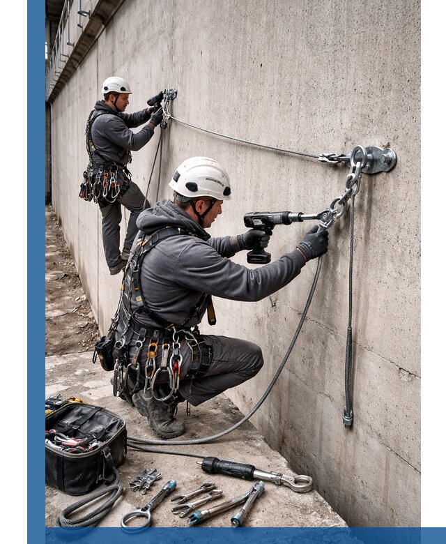 Монтаж анкерных линий высотной безопасности в Ирбите