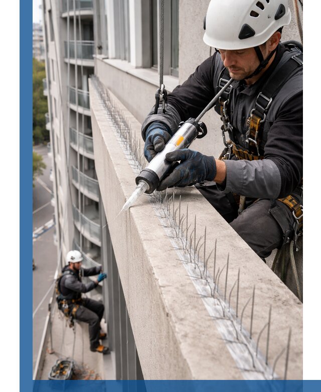 Установка шипов от птиц на фасадах и кровлях в Ирбите